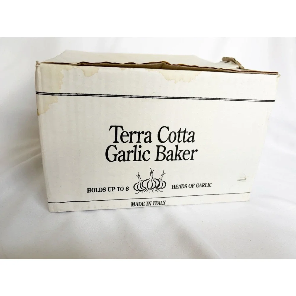 Vintage Terra Cotta Garlic Roaster Clay Baking Dish Italy